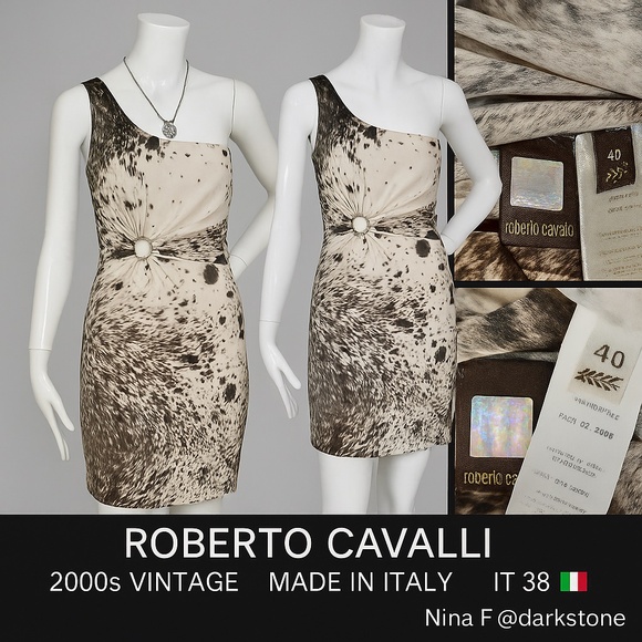 🇮🇹 2000s Collection  ROBERTO CAVALLI  Silk Snow Leopard Pattern Dress  size 2 - Picture 1 of 15